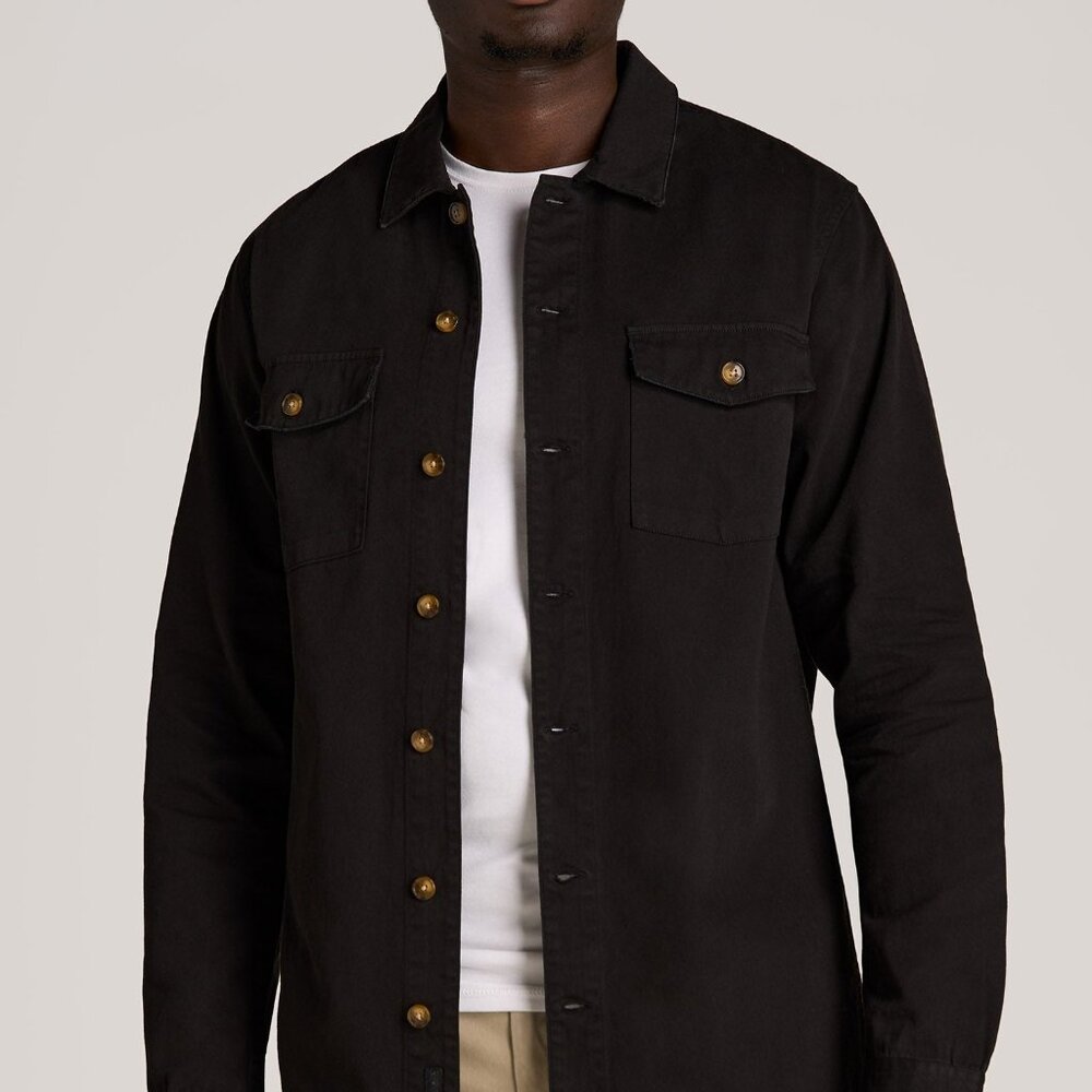 American Tall Garment Dyed Lightweight Overshirt For Tall Men in Black Size XLXL